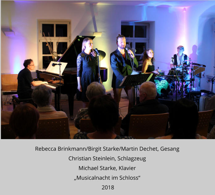 Rebecca Brinkmann/Birgit Starke/Martin Dechet, Gesang Christian Steinlein, Schlagzeug Michael Starke, Klavier „Musicalnacht im Schloss“  2018