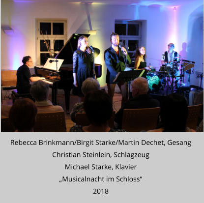 Rebecca Brinkmann/Birgit Starke/Martin Dechet, Gesang Christian Steinlein, Schlagzeug Michael Starke, Klavier „Musicalnacht im Schloss“  2018
